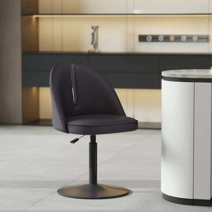 Glam Gray Swivel Leather Bar Stool with Back — Black / Silver