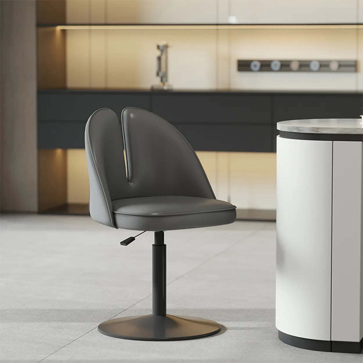 Glam Gray Swivel Leather Bar Stool with Back — Beige / Black