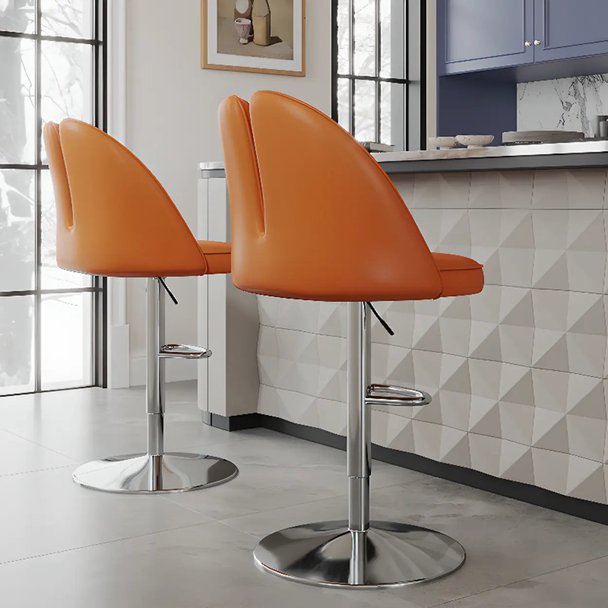 Glam Gray Swivel Leather Bar Stool with Back — Beige / Gold