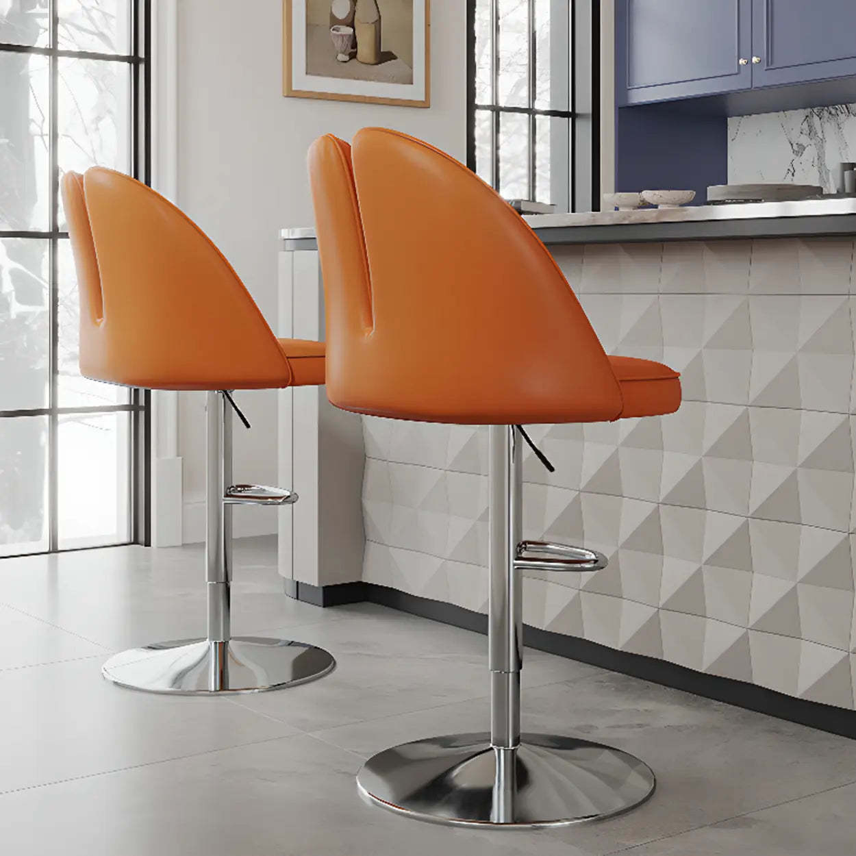 Glam Gray Swivel Leather Bar Stool with Back — Beige / Gold