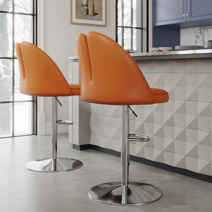 Glam Gray Swivel Leather Bar Stool with Back — Beige / Gold