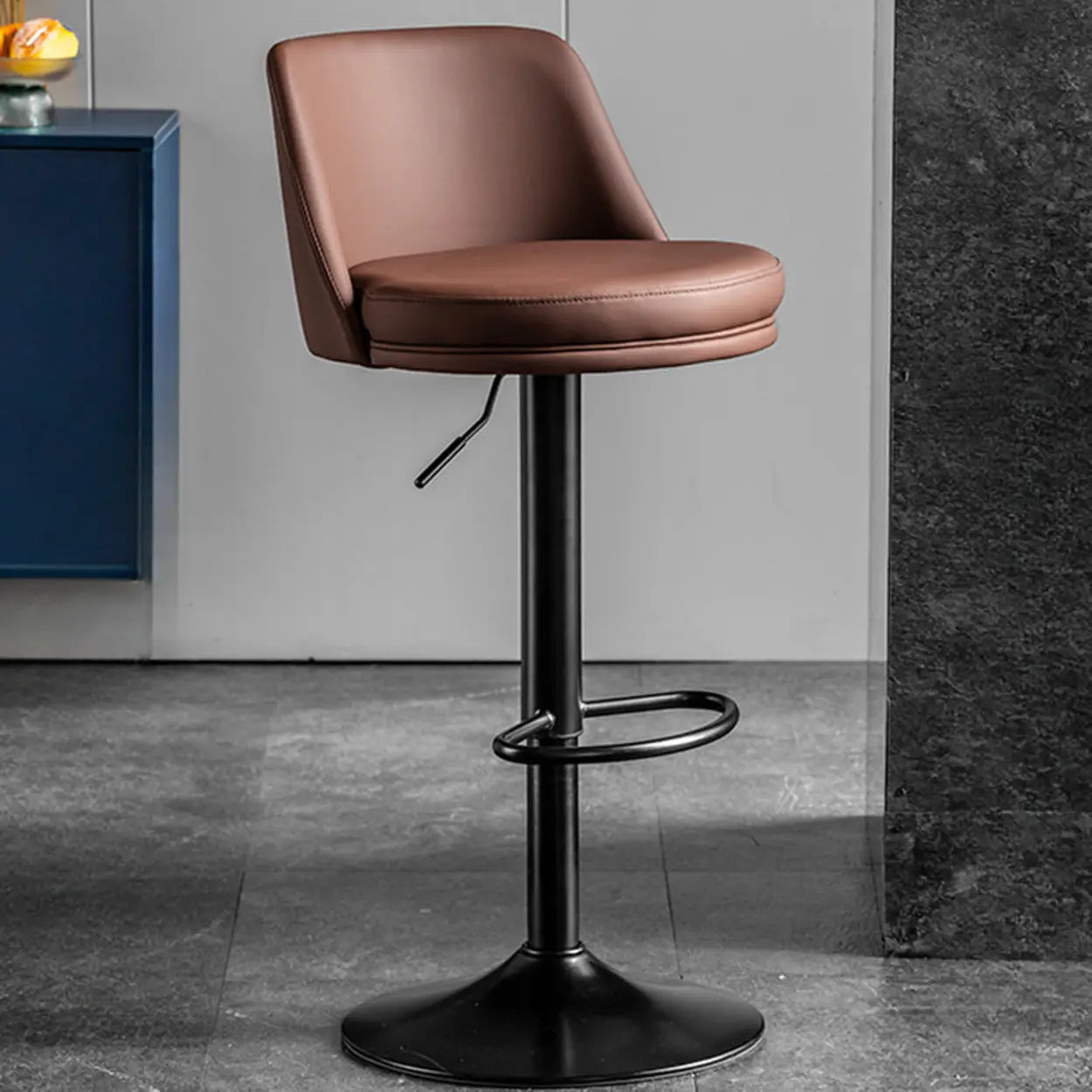 Glam Leather Adjustable Swivel Bar Stool — Khaki / Silver