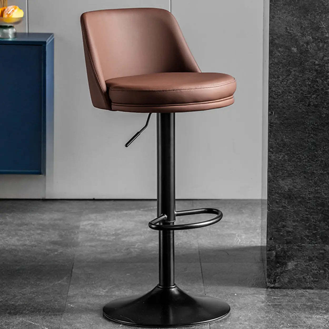 Glam Leather Adjustable Swivel Bar Stool — Khaki / Silver
