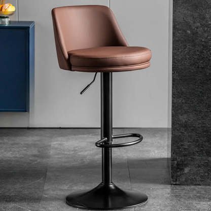 Glam Leather Adjustable Swivel Bar Stool — Khaki / Silver