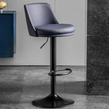 Glam Leather Adjustable Swivel Bar Stool — Blue / Gold