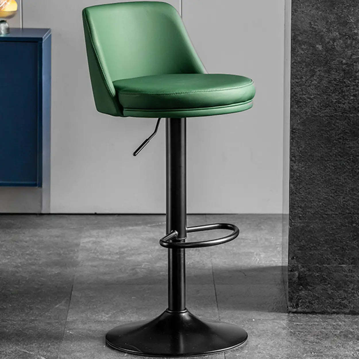Glam Leather Adjustable Swivel Bar Stool — Green / Black