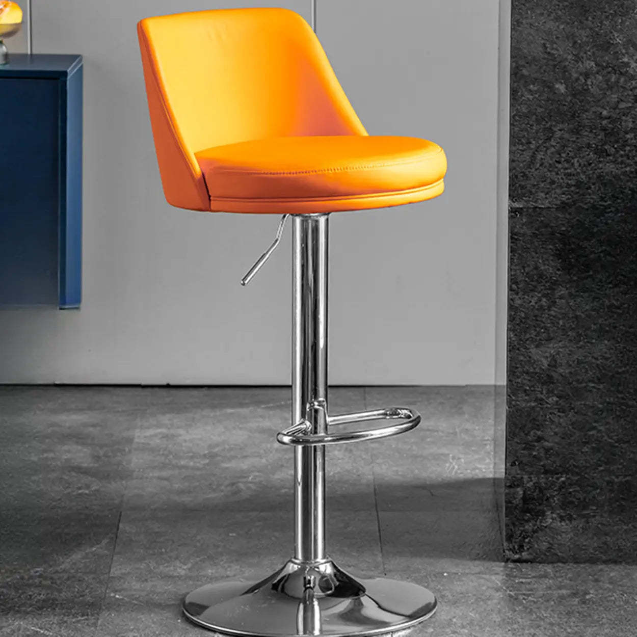Glam Leather Adjustable Swivel Bar Stool — Orange / Gold
