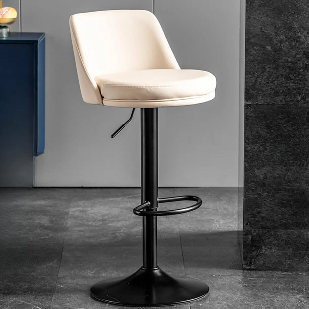 Glam Leather Adjustable Swivel Bar Stool — Black / Gold
