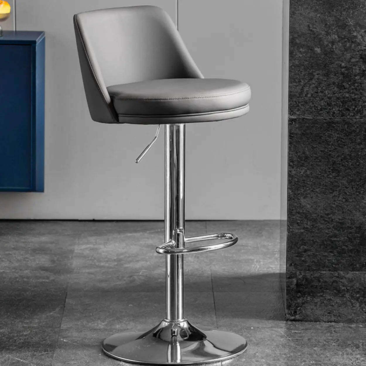 Glam Leather Adjustable Swivel Bar Stool — Orange / Silver