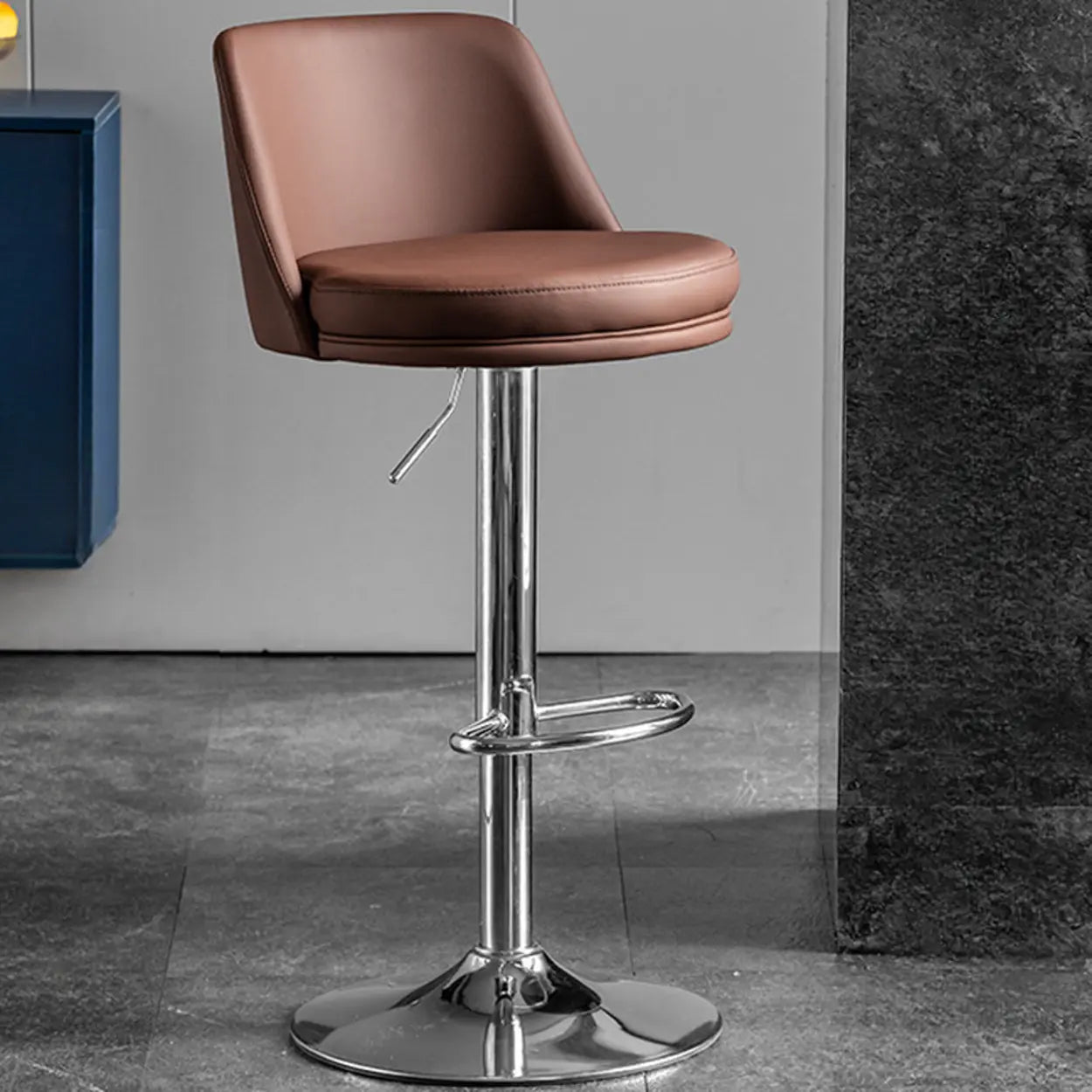 Glam Leather Adjustable Swivel Bar Stool — Grey / Black