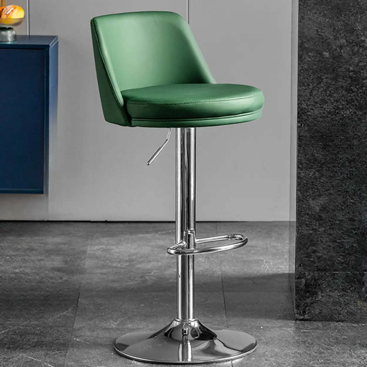 Glam Leather Adjustable Swivel Bar Stool — Grey / Gold