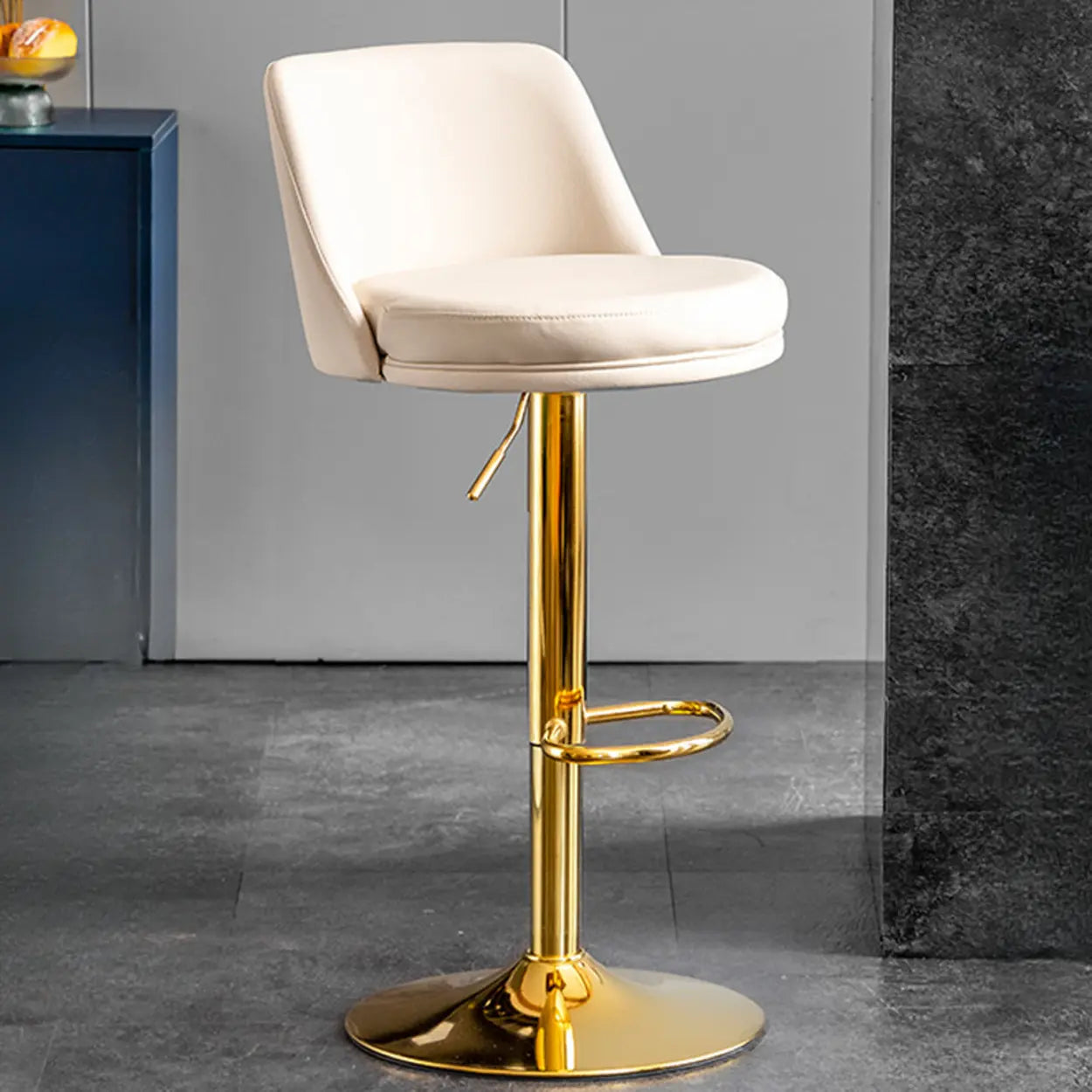 Glam Leather Adjustable Swivel Bar Stool — Grey / Silver
