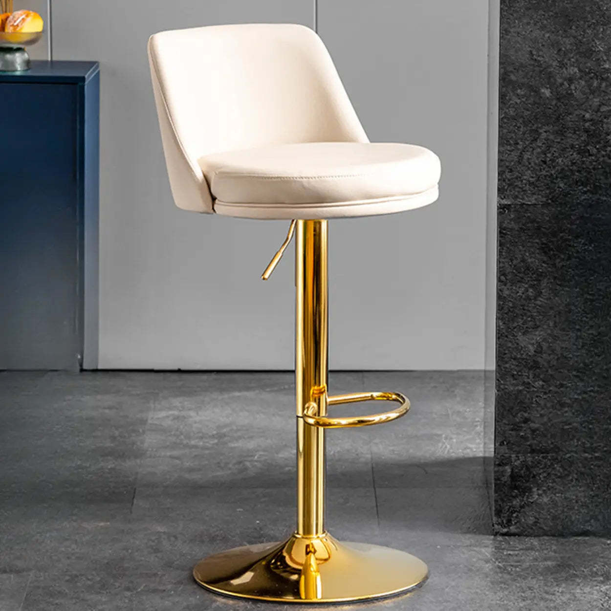 Glam Leather Adjustable Swivel Bar Stool — Grey / Silver