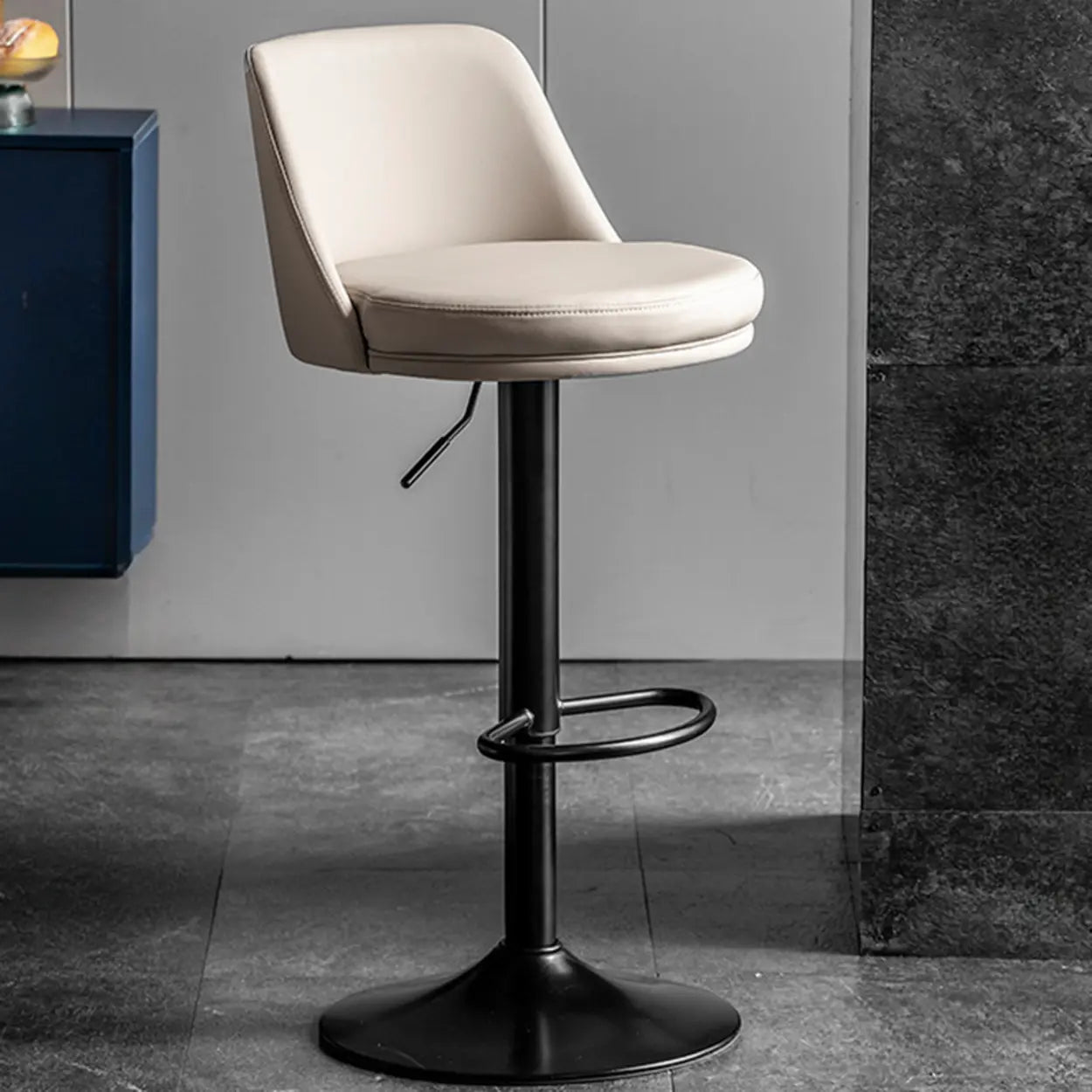 Glam Leather Adjustable Swivel Bar Stool — Black / Silver
