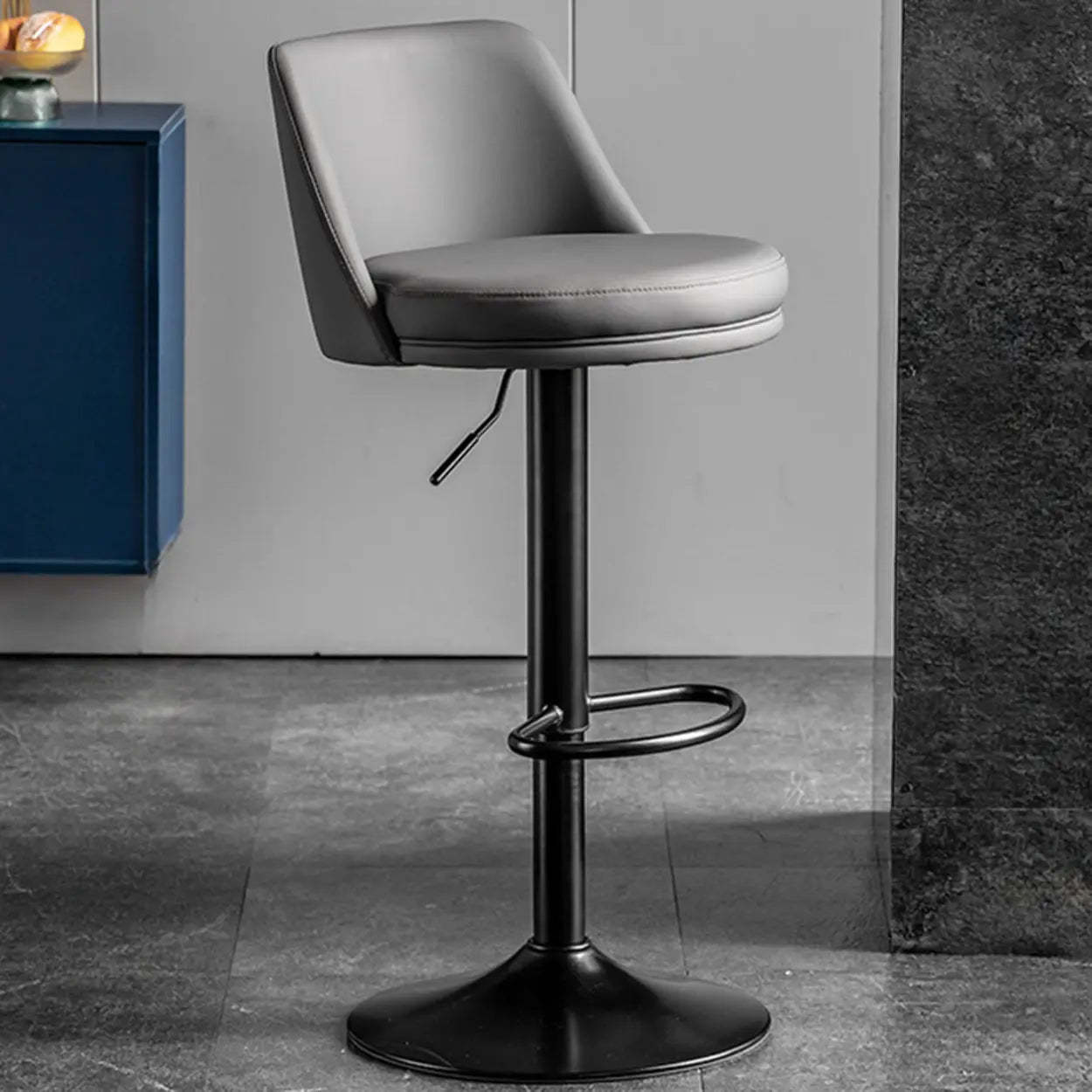 Glam Leather Adjustable Swivel Bar Stool — Brown / Silver