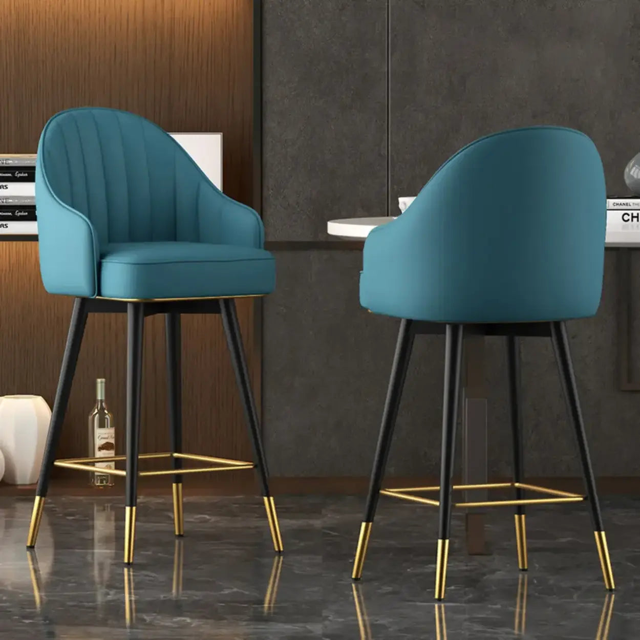 Glam Leather Bucket Arm Counter Bar Stool