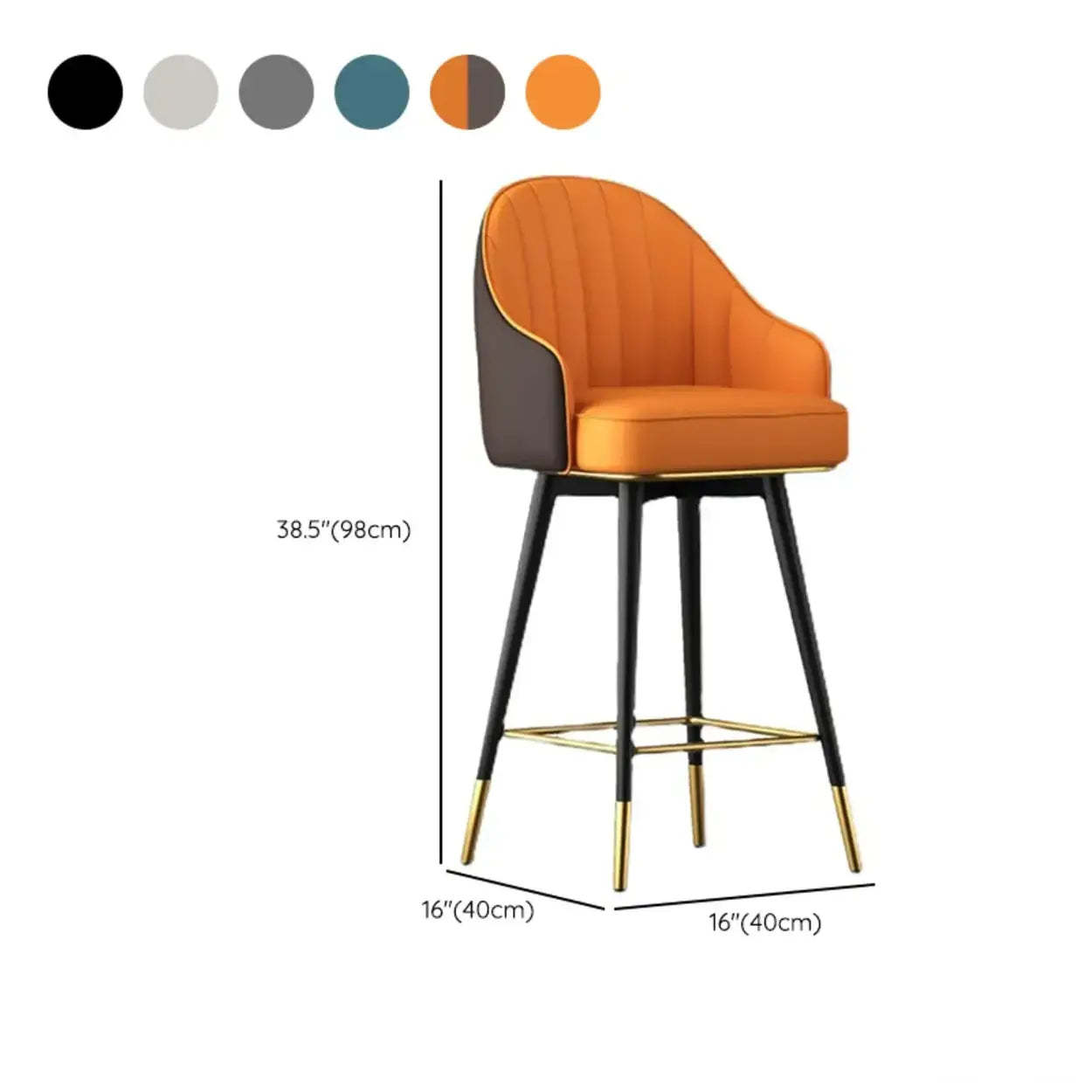 Glam Leather Bucket Arm Counter Bar Stool — Brown/ Orange
