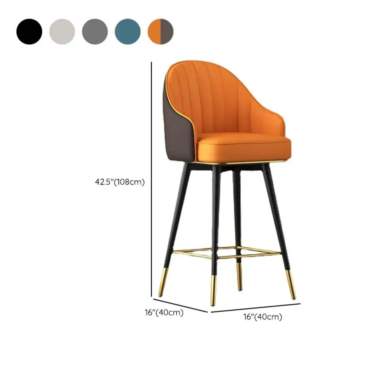 Glam Leather Bucket Arm Counter Bar Stool — Blue