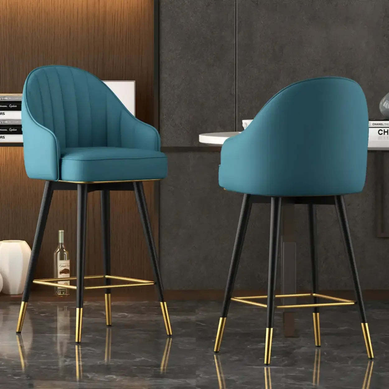 Glam Leather Bucket Arm Counter Bar Stool — Black