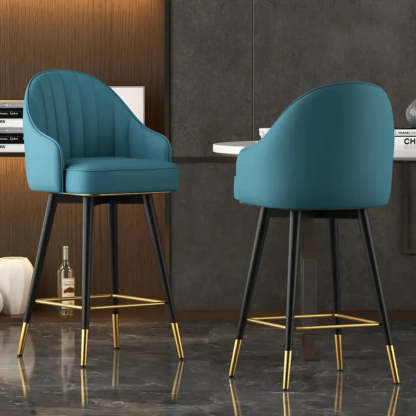 Glam Leather Bucket Arm Counter Bar Stool — Black