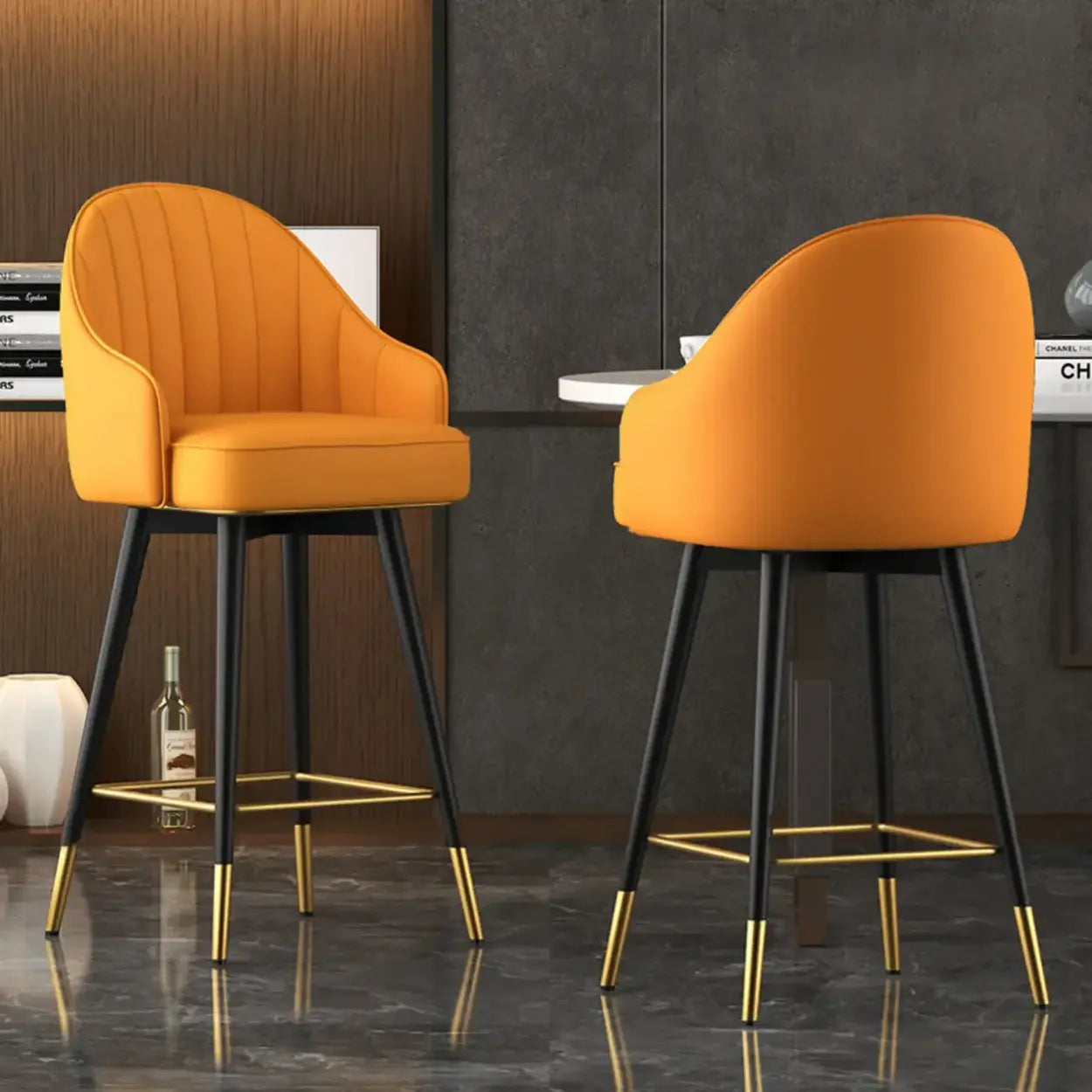 Glam Leather Bucket Arm Counter Bar Stool — Orange