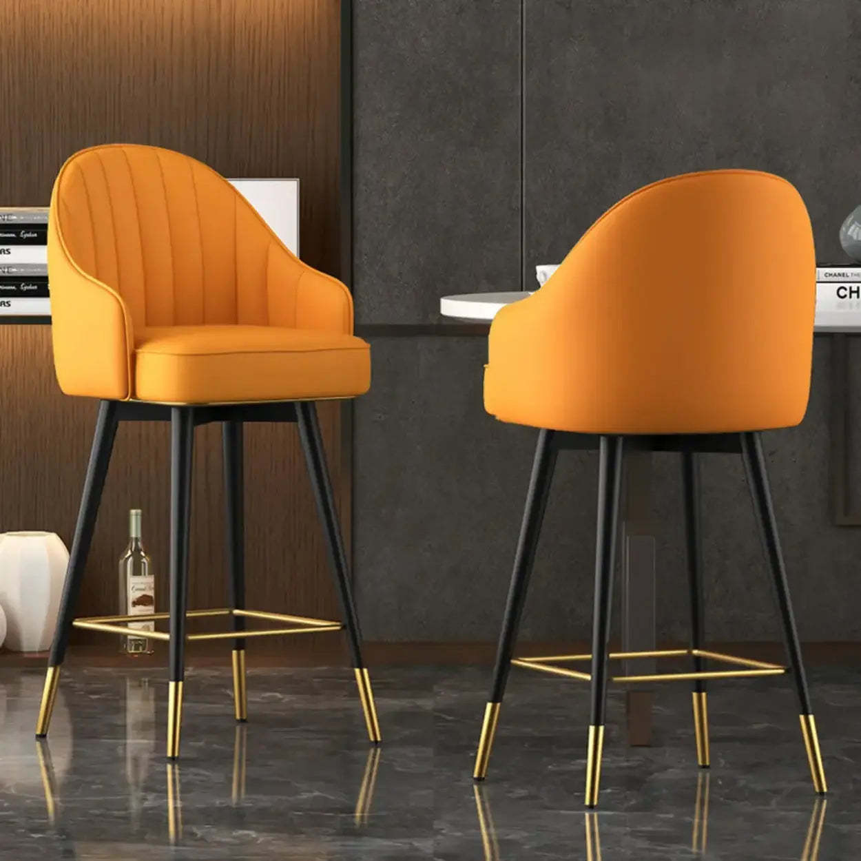 Glam Leather Bucket Arm Counter Bar Stool — Orange