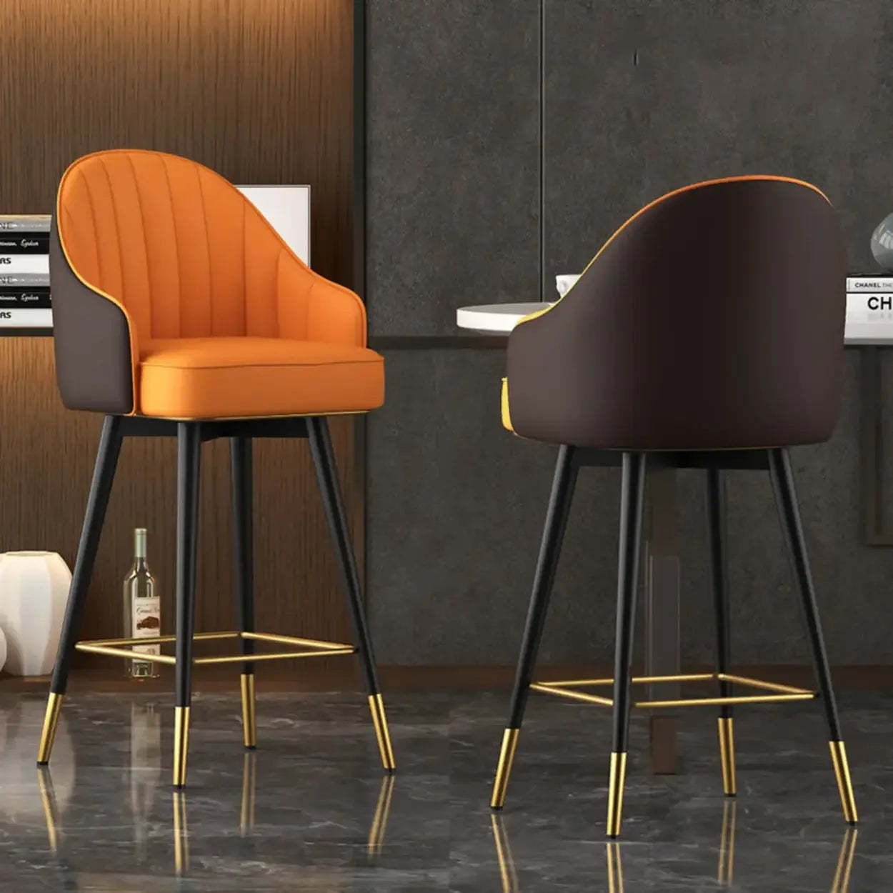 Glam Leather Bucket Arm Counter Bar Stool — Orange