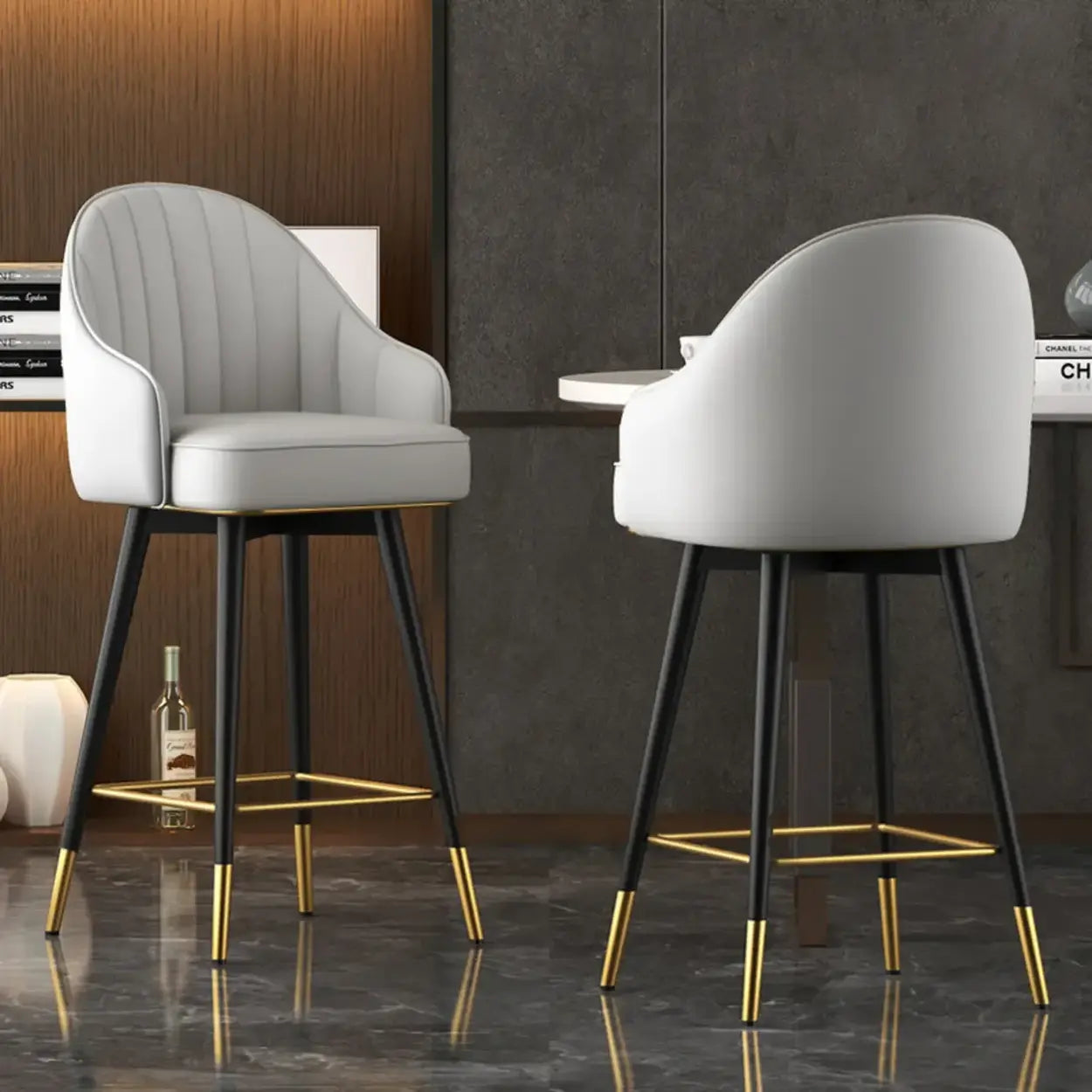 Glam Leather Bucket Arm Counter Bar Stool — Dark Gray