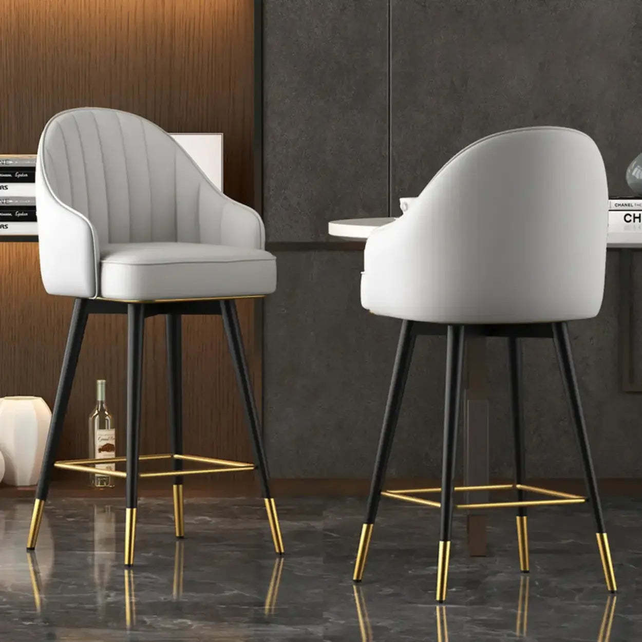 Glam Leather Bucket Arm Counter Bar Stool — Dark Gray