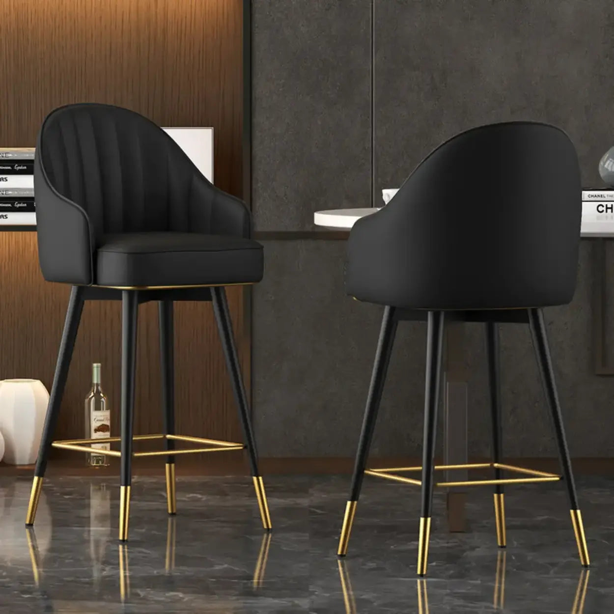 Glam Leather Bucket Arm Counter Bar Stool — Brown/ Orange