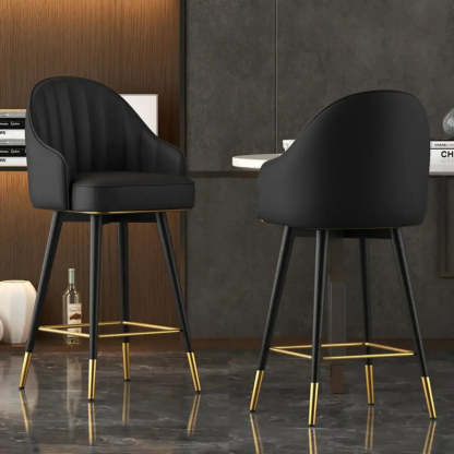 Glam Leather Bucket Arm Counter Bar Stool — Brown/ Orange