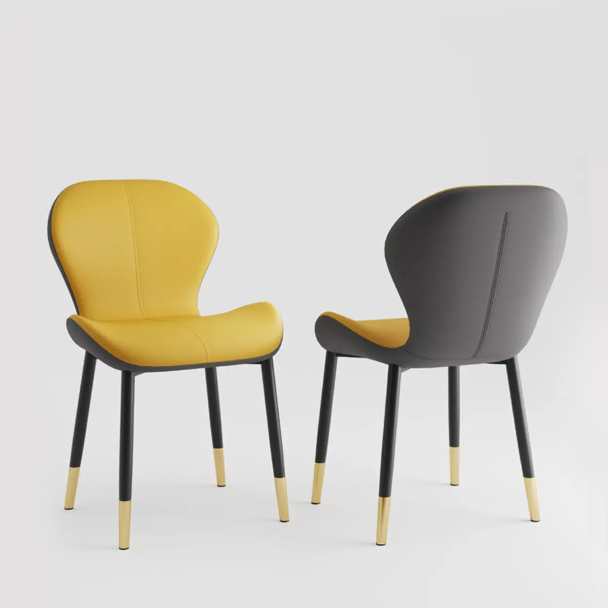 Glam Leather Ergonomic Wingback Dining Chair — Orange / Black/ Gold