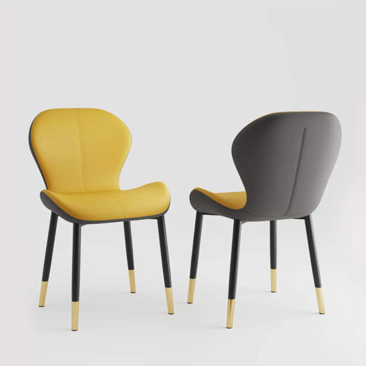Glam Leather Ergonomic Wingback Dining Chair — Orange / Black/ Gold