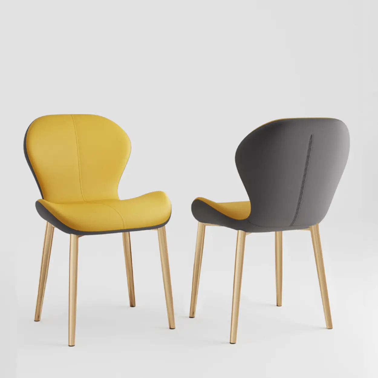 Glam Leather Ergonomic Wingback Dining Chair — Orange / Gold