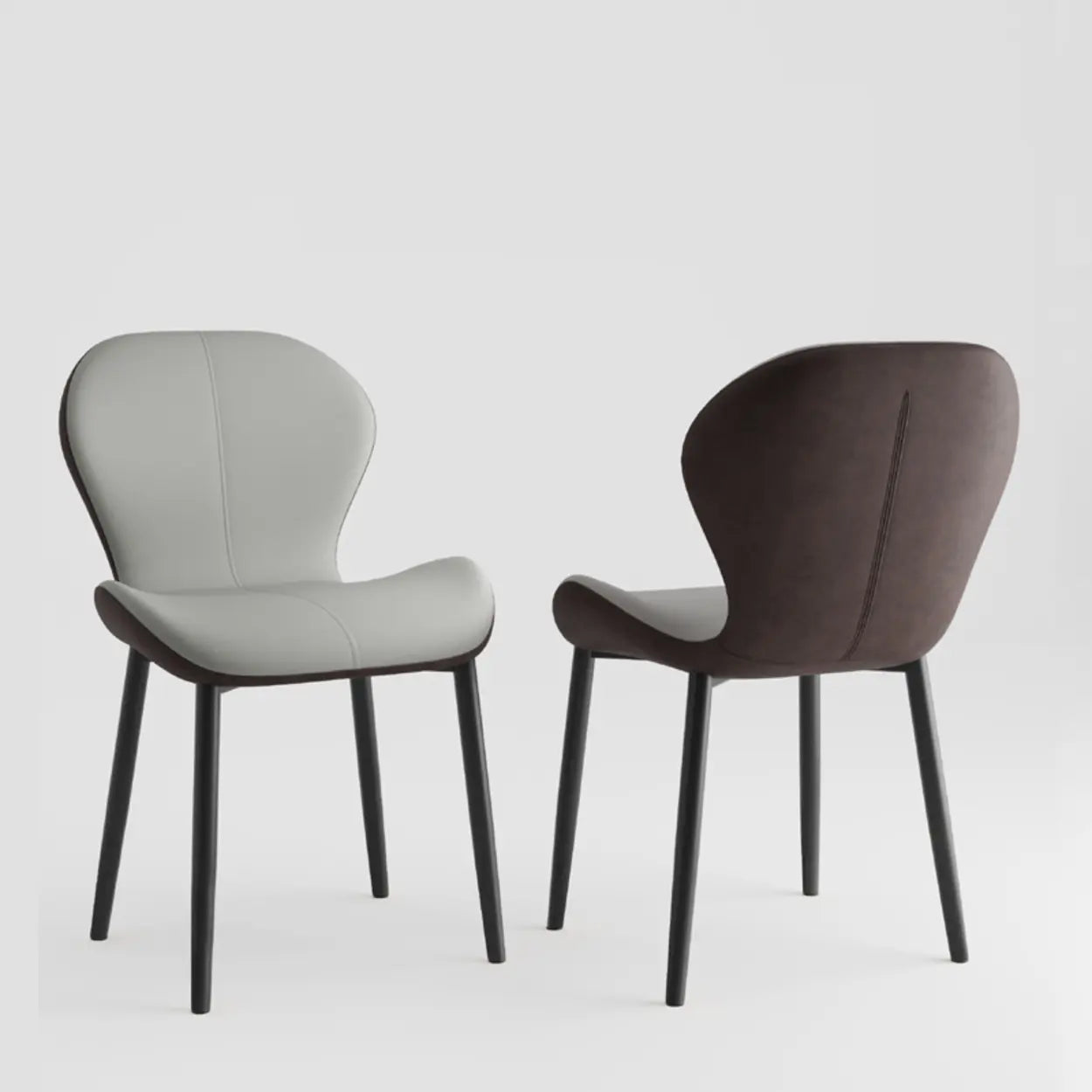 Glam Leather Ergonomic Wingback Dining Chair — Grey / Gold