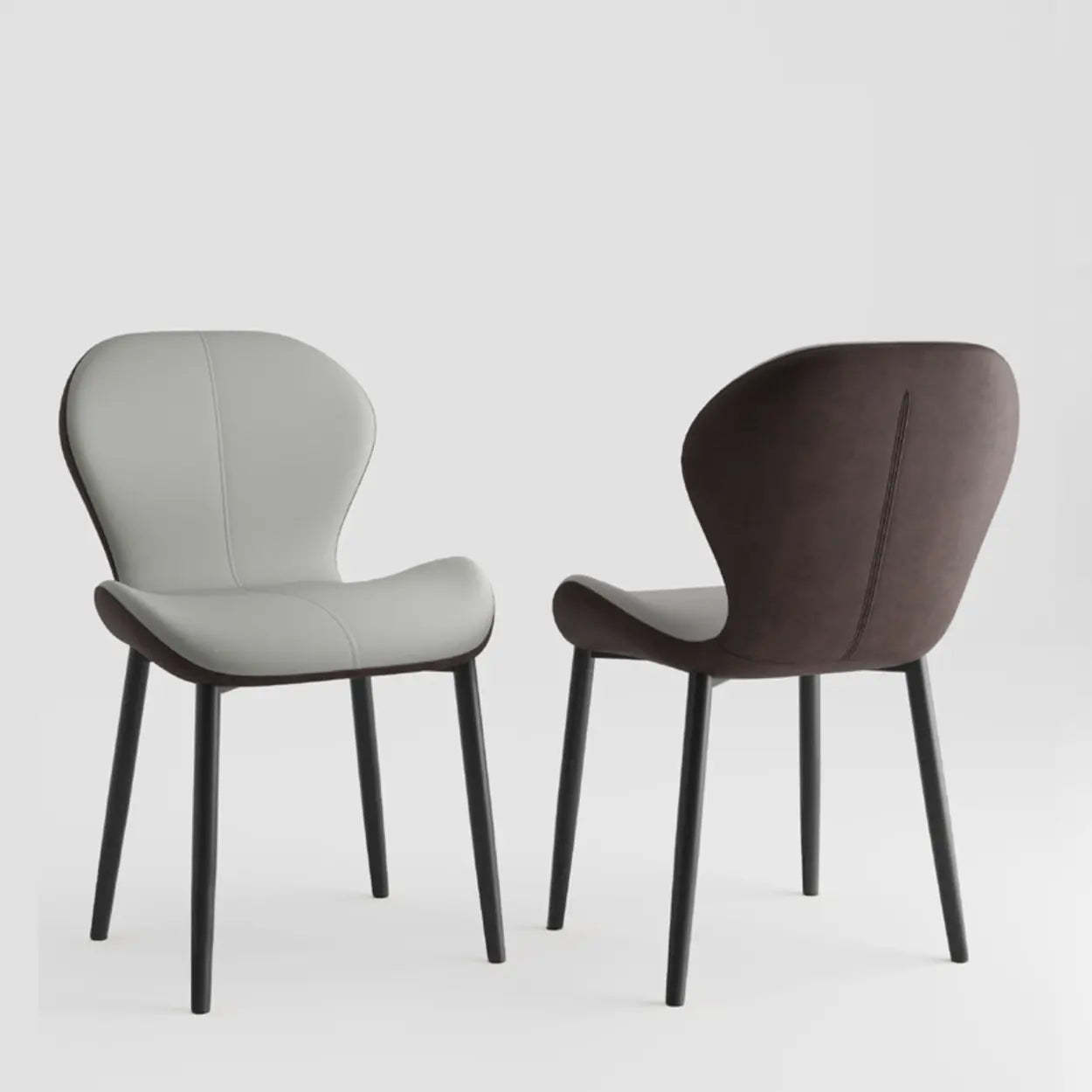 Glam Leather Ergonomic Wingback Dining Chair — Grey / Gold