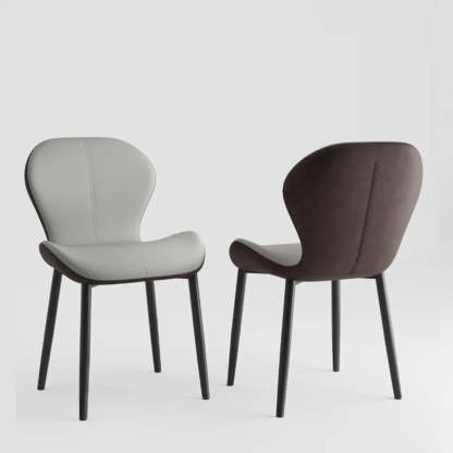 Glam Leather Ergonomic Wingback Dining Chair — Grey / Gold