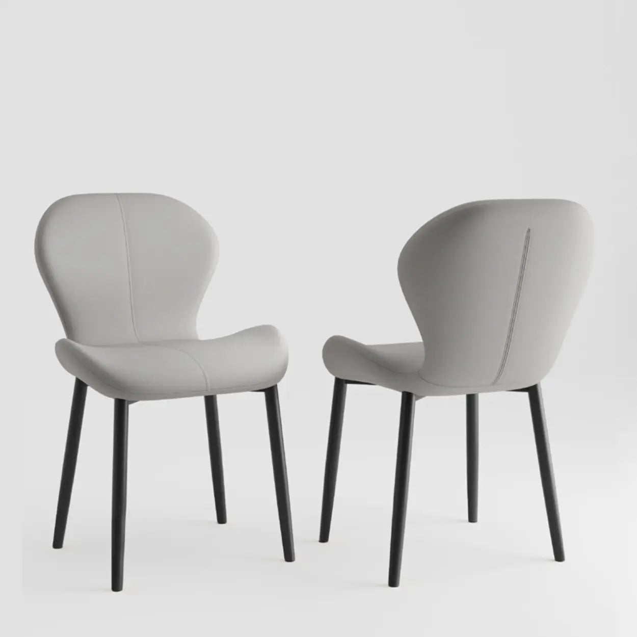 Glam Leather Ergonomic Wingback Dining Chair — Dark Gray / Black/ Gold