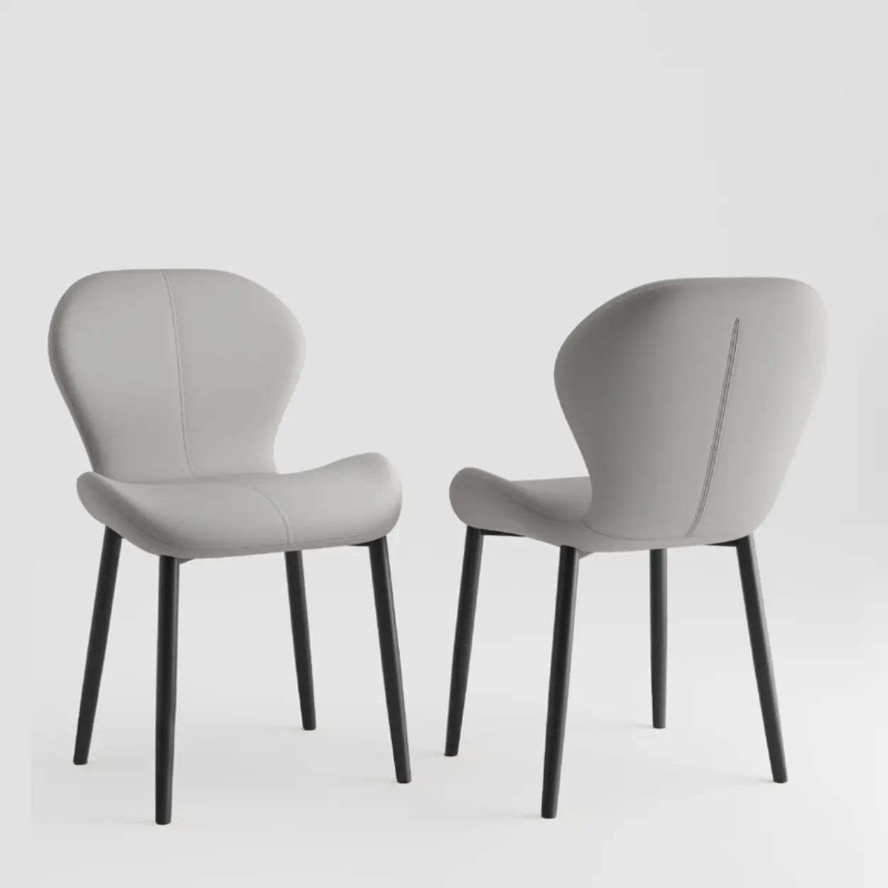 Glam Leather Ergonomic Wingback Dining Chair — Dark Gray / Black/ Gold