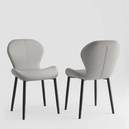 Glam Leather Ergonomic Wingback Dining Chair — Dark Gray / Black/ Gold