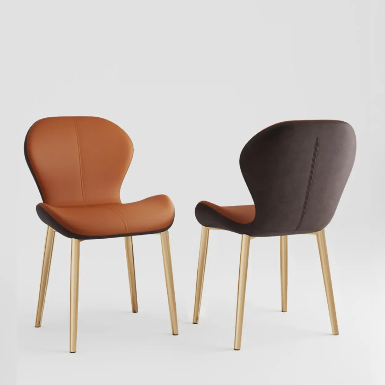 Glam Leather Ergonomic Wingback Dining Chair — Dark Gray / Gold
