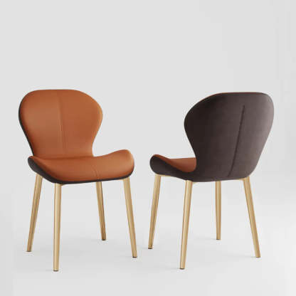 Glam Leather Ergonomic Wingback Dining Chair — Dark Gray / Gold