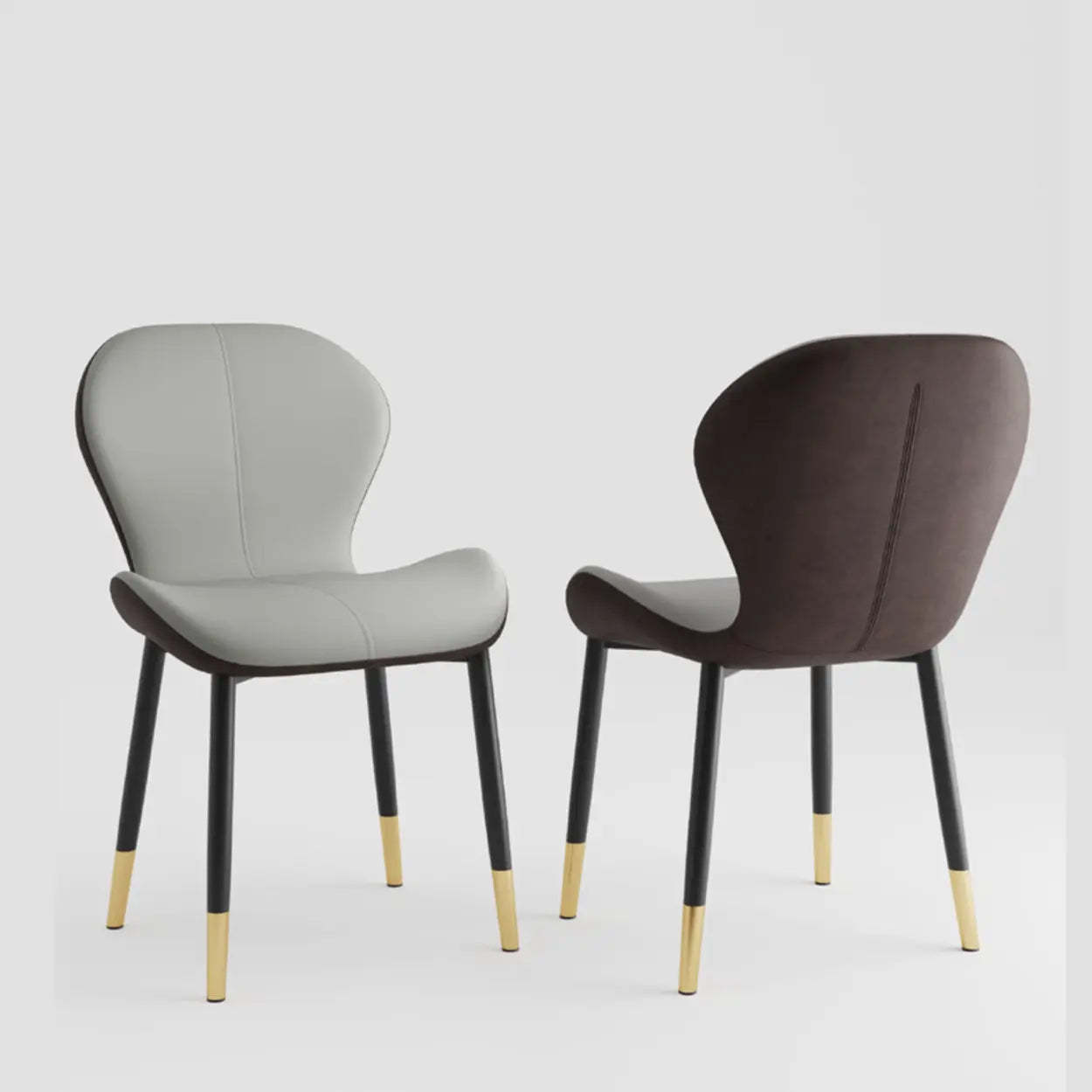 Glam Leather Ergonomic Wingback Dining Chair — Coffee / Black/ Gold