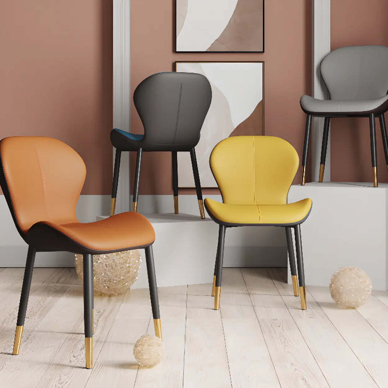 Glam Leather Ergonomic Wingback Dining Chair — White / Black