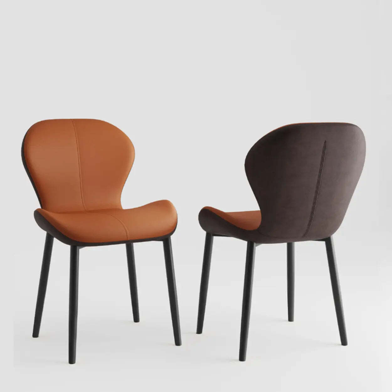 Glam Leather Ergonomic Wingback Dining Chair — Coffee / Gold