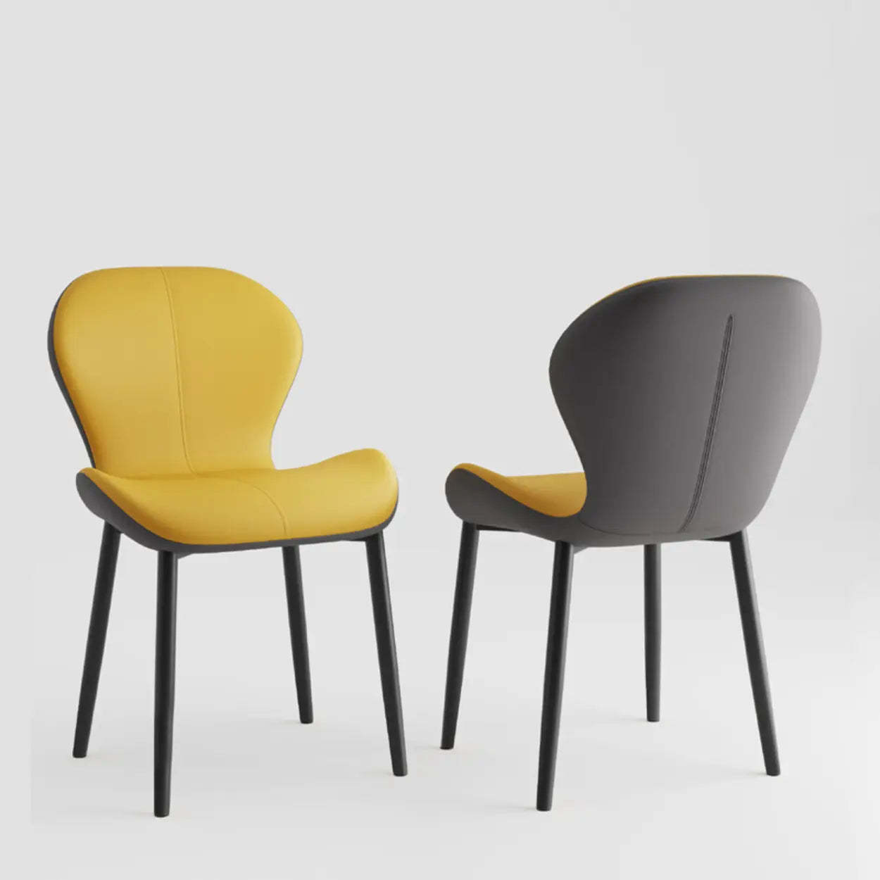 Glam Leather Ergonomic Wingback Dining Chair — Light Gray / Black