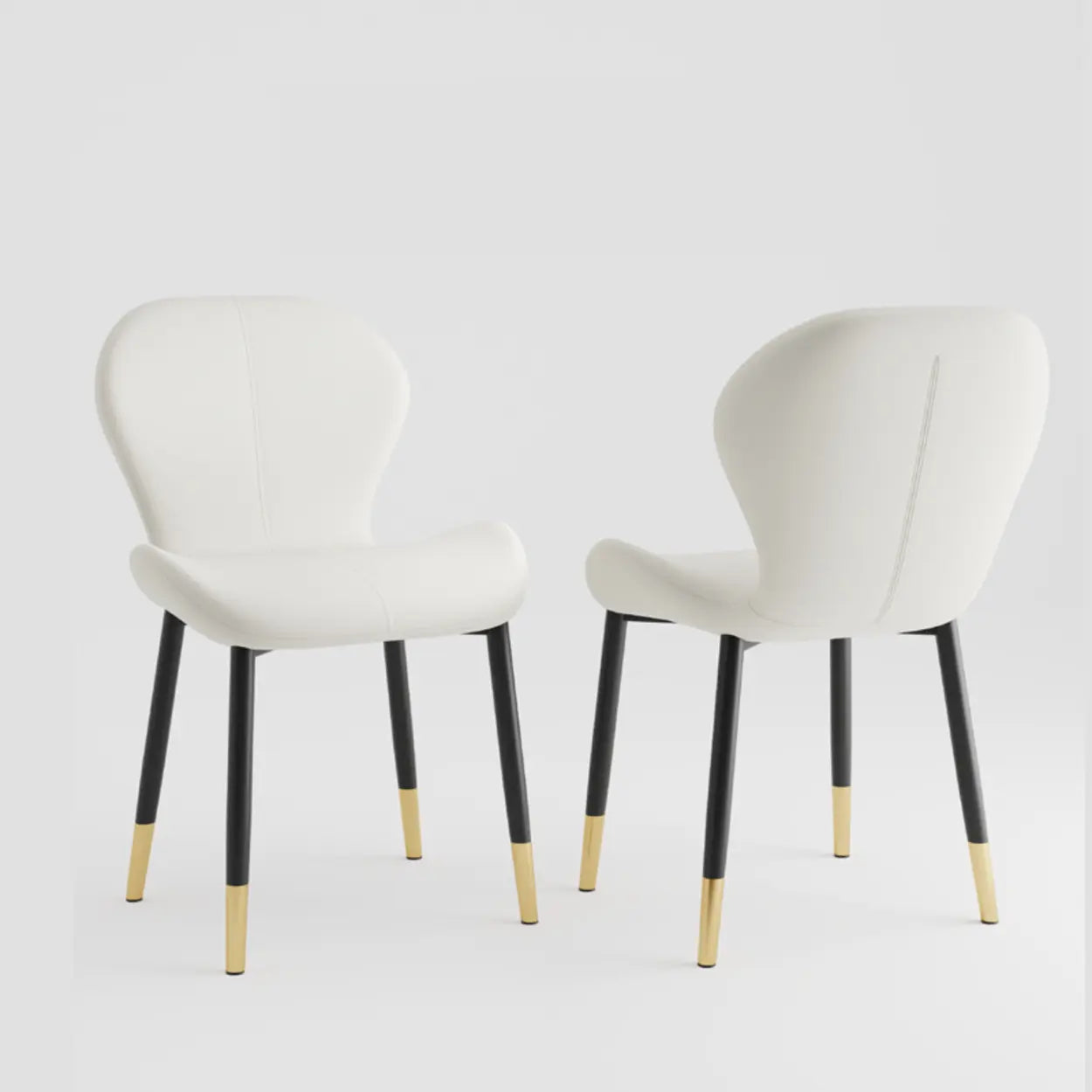 Glam Leather Ergonomic Wingback Dining Chair — Light Gray / Black/ Gold