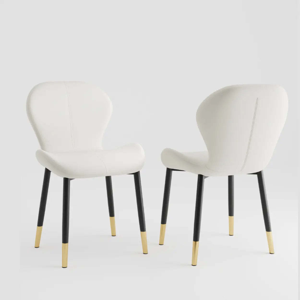 Glam Leather Ergonomic Wingback Dining Chair — Light Gray / Black/ Gold