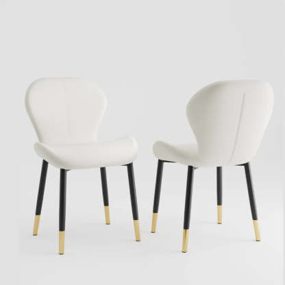 Glam Leather Ergonomic Wingback Dining Chair — Light Gray / Black/ Gold