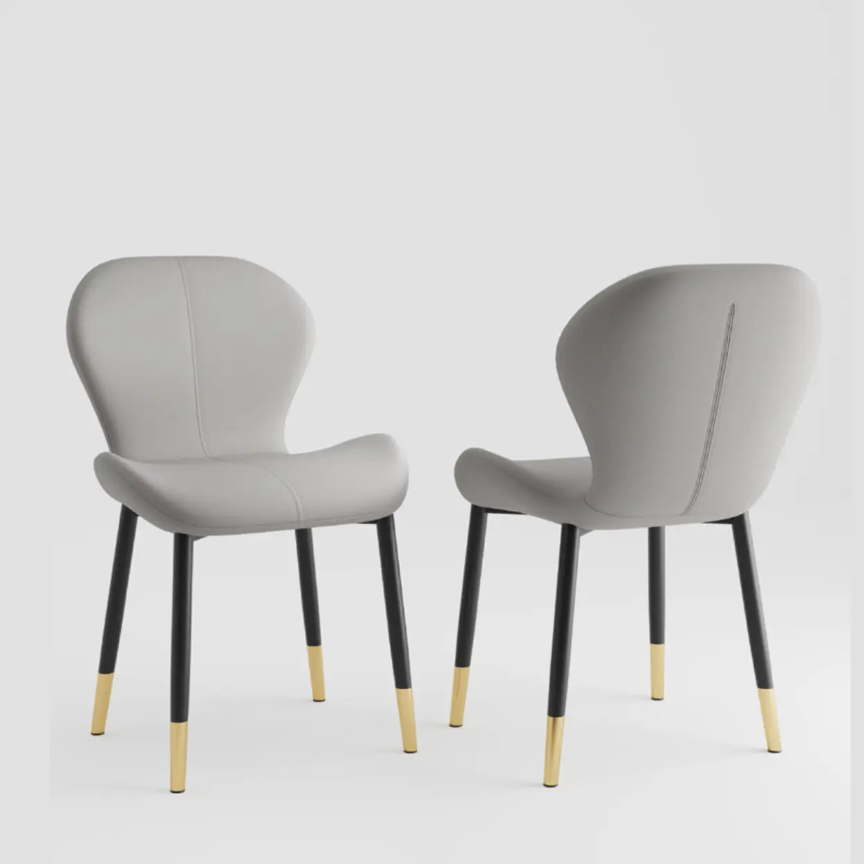 Glam Leather Ergonomic Wingback Dining Chair — Light Gray / Gold